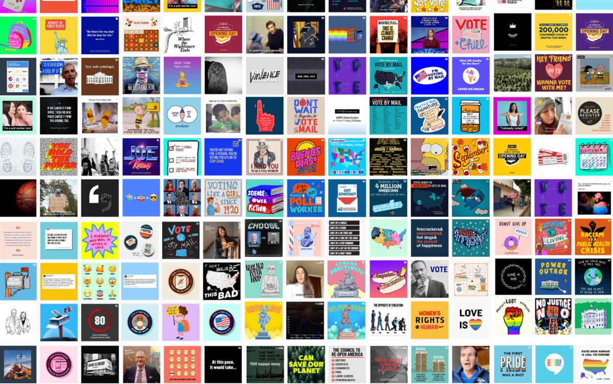 Grid of digital content produced through Incite Studio and Fellow Americans, covering voting, public health, and civic participation